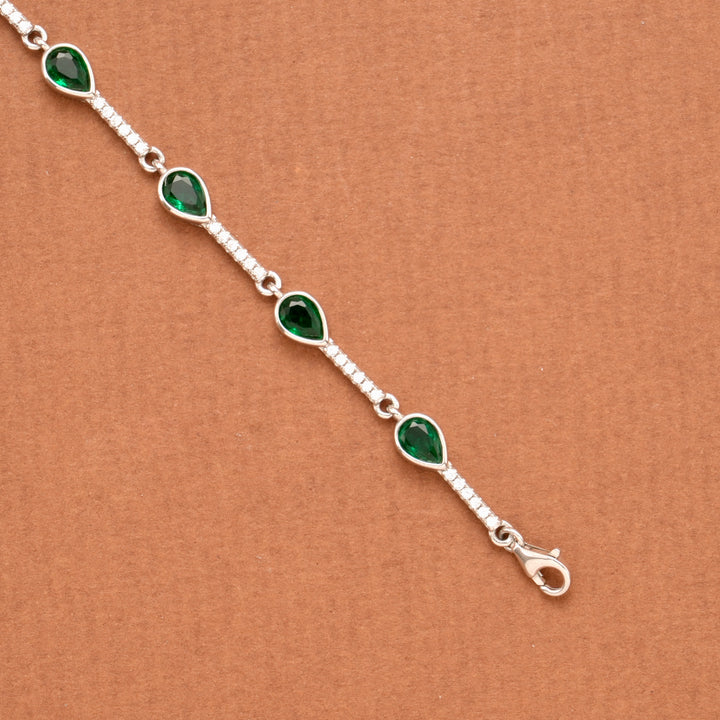 Pretty Green Tear Drop Stone Silver Women’s Bracelet