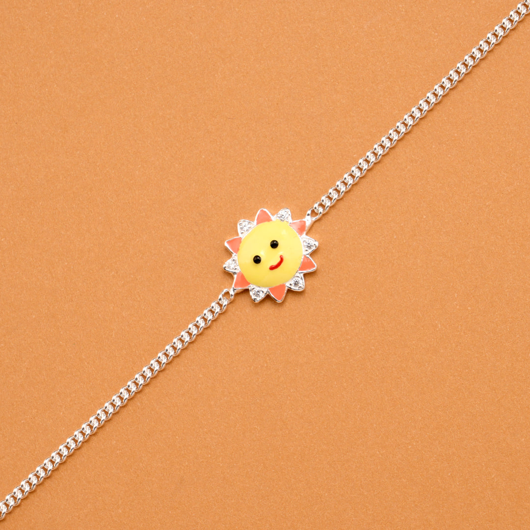 Smiling Yellow Sun Silver Baby Bracelet