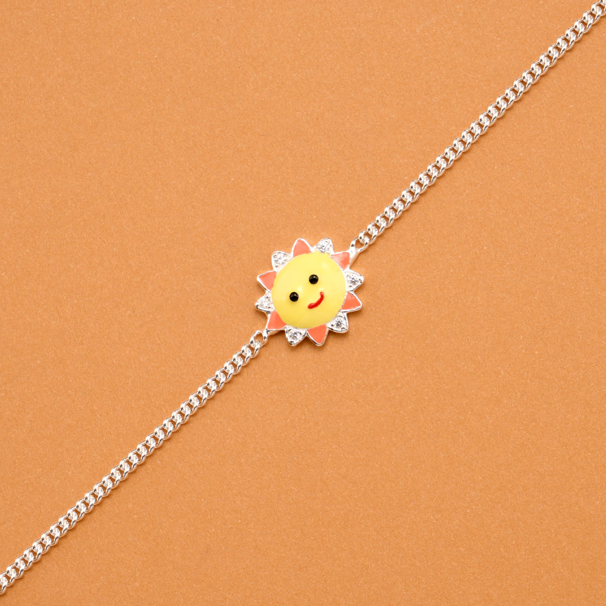 Smiling Yellow Sun Silver Baby Bracelet