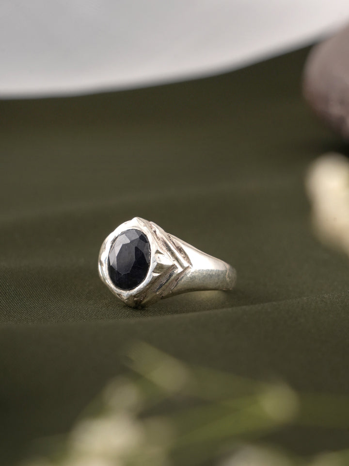 Aquarius Zodiac Blue Gemstone Silver Ring