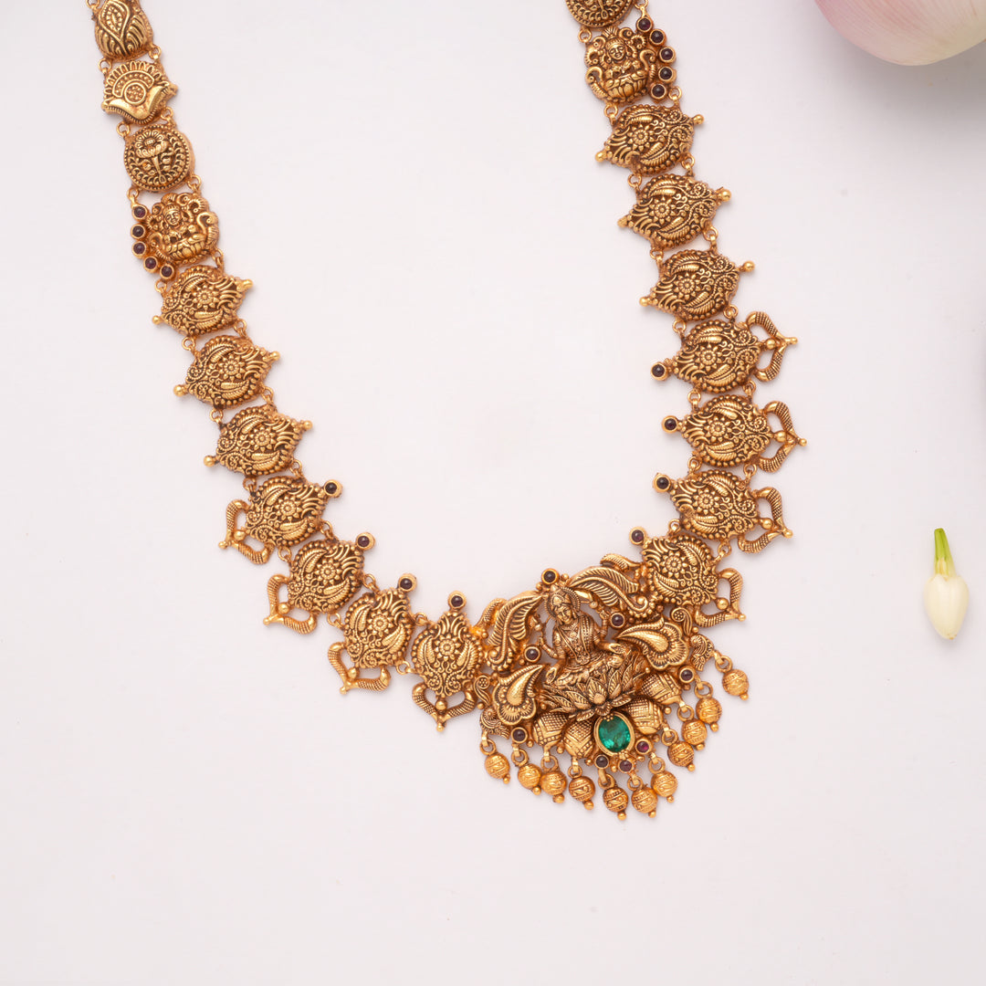 Beautiful Floral Design Lakshmi Devi Drops Golden Haram
