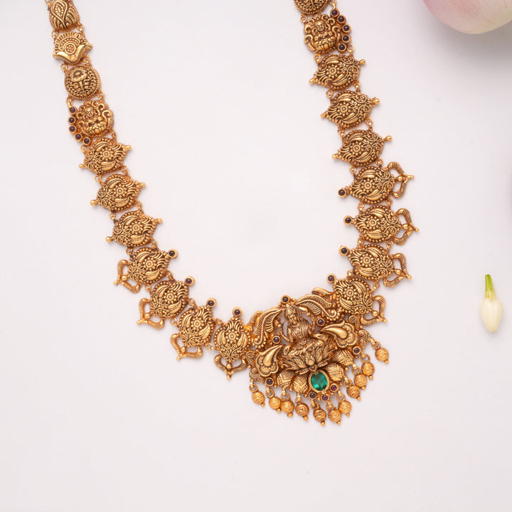 Beautiful Floral Design Lakshmi Devi Drops Golden Haram