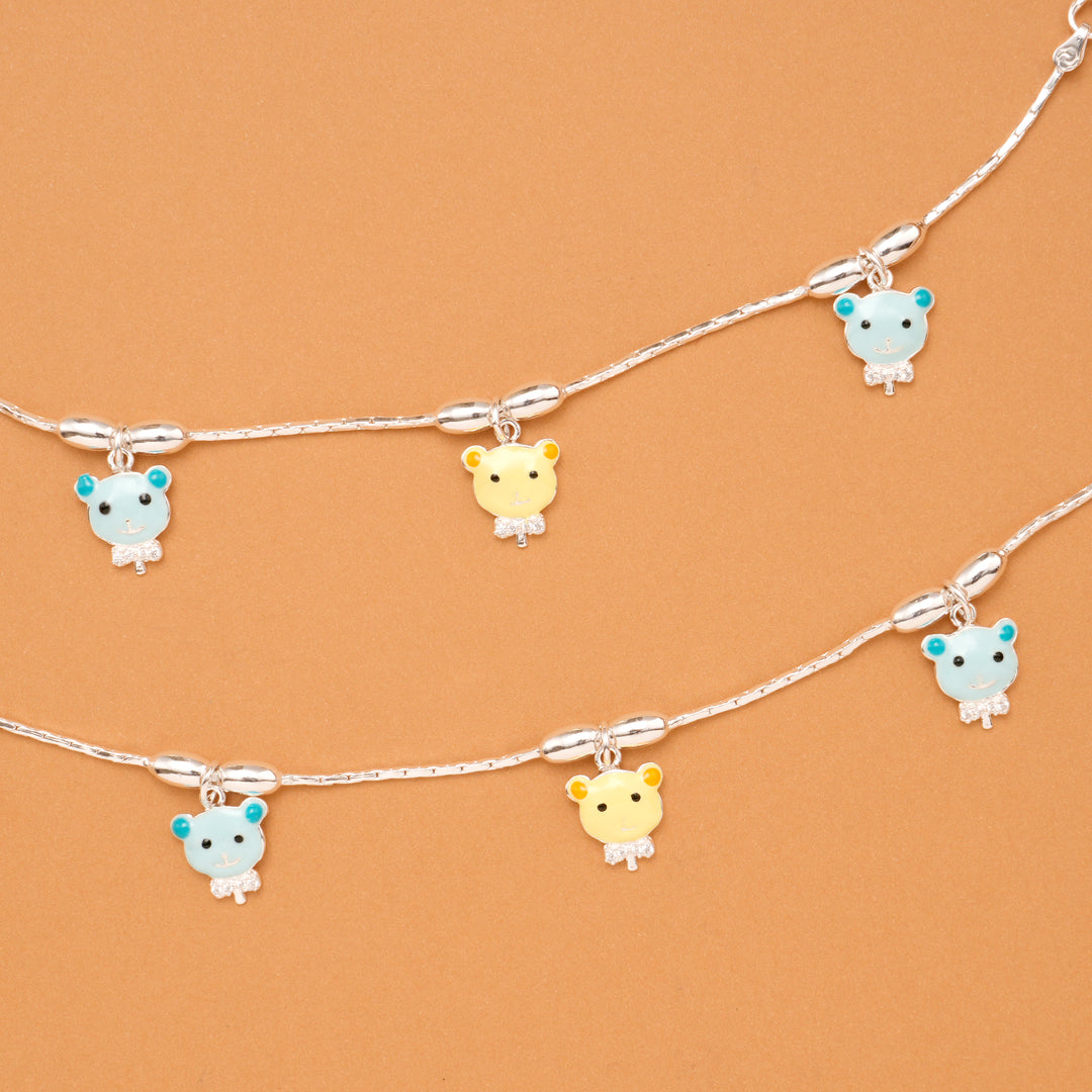 Cute Teddy Bear Charm Baby Silver Anklet