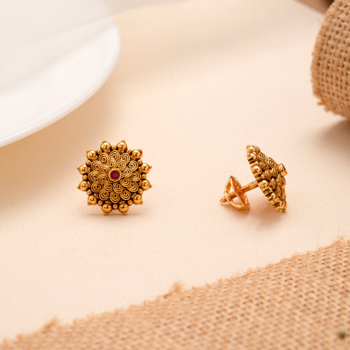 Stunning Red Stone Antique Golden Stud