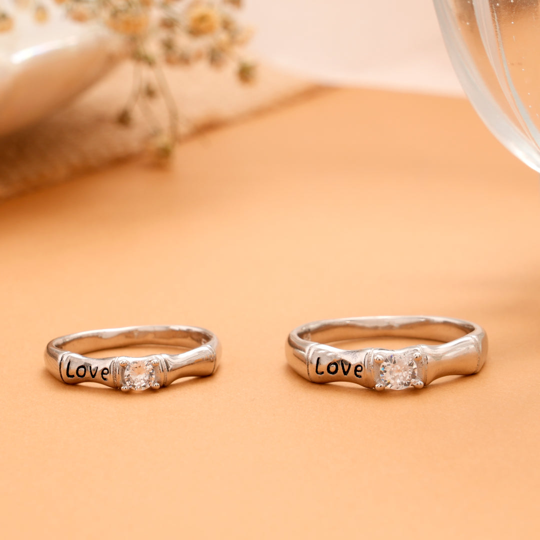 Modern Love Engraved Silver Couple Ring