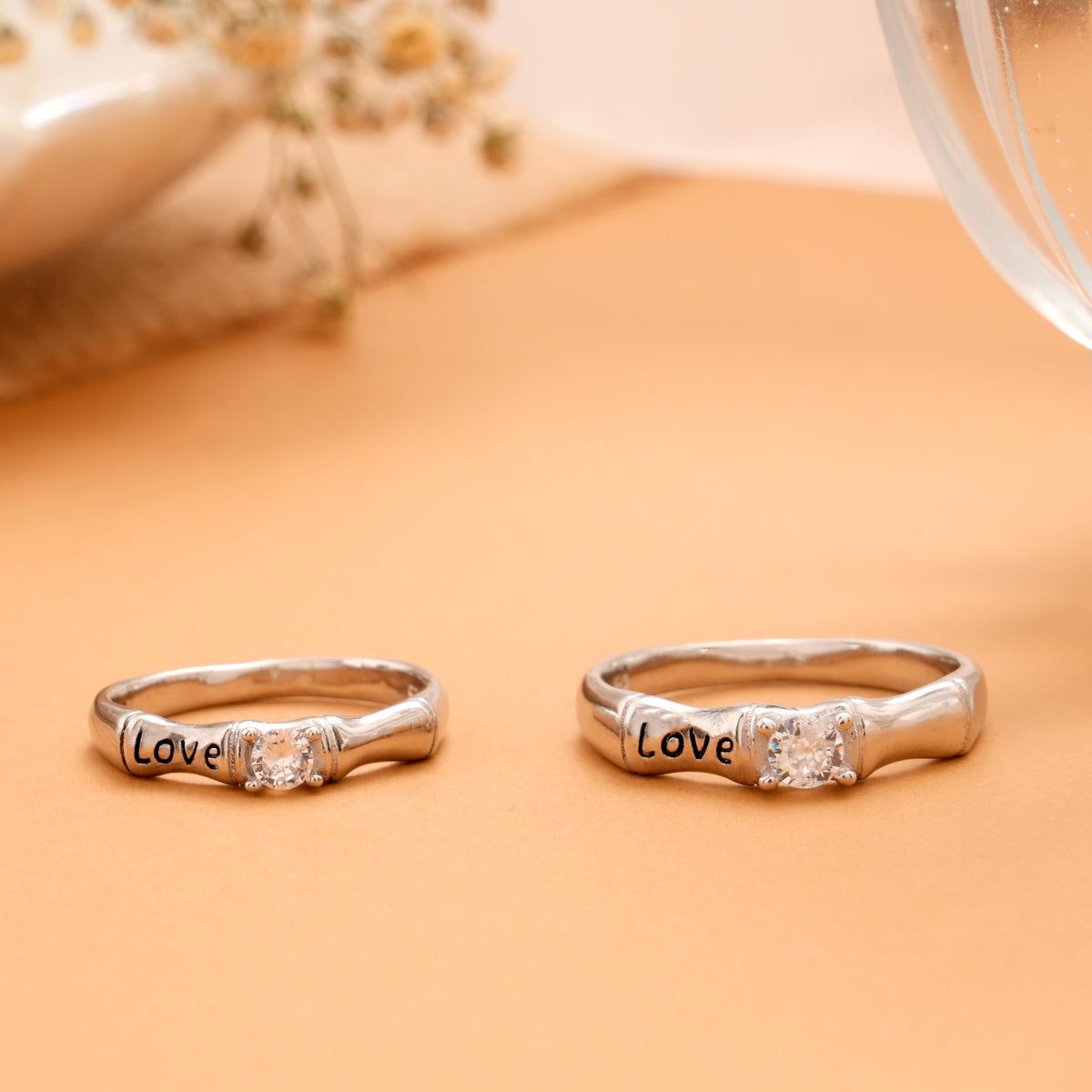 Modern Love Engraved Silver Couple Ring