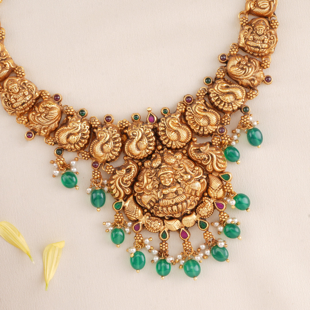 Devotional Lakshmi with Emerald Drops Necklace