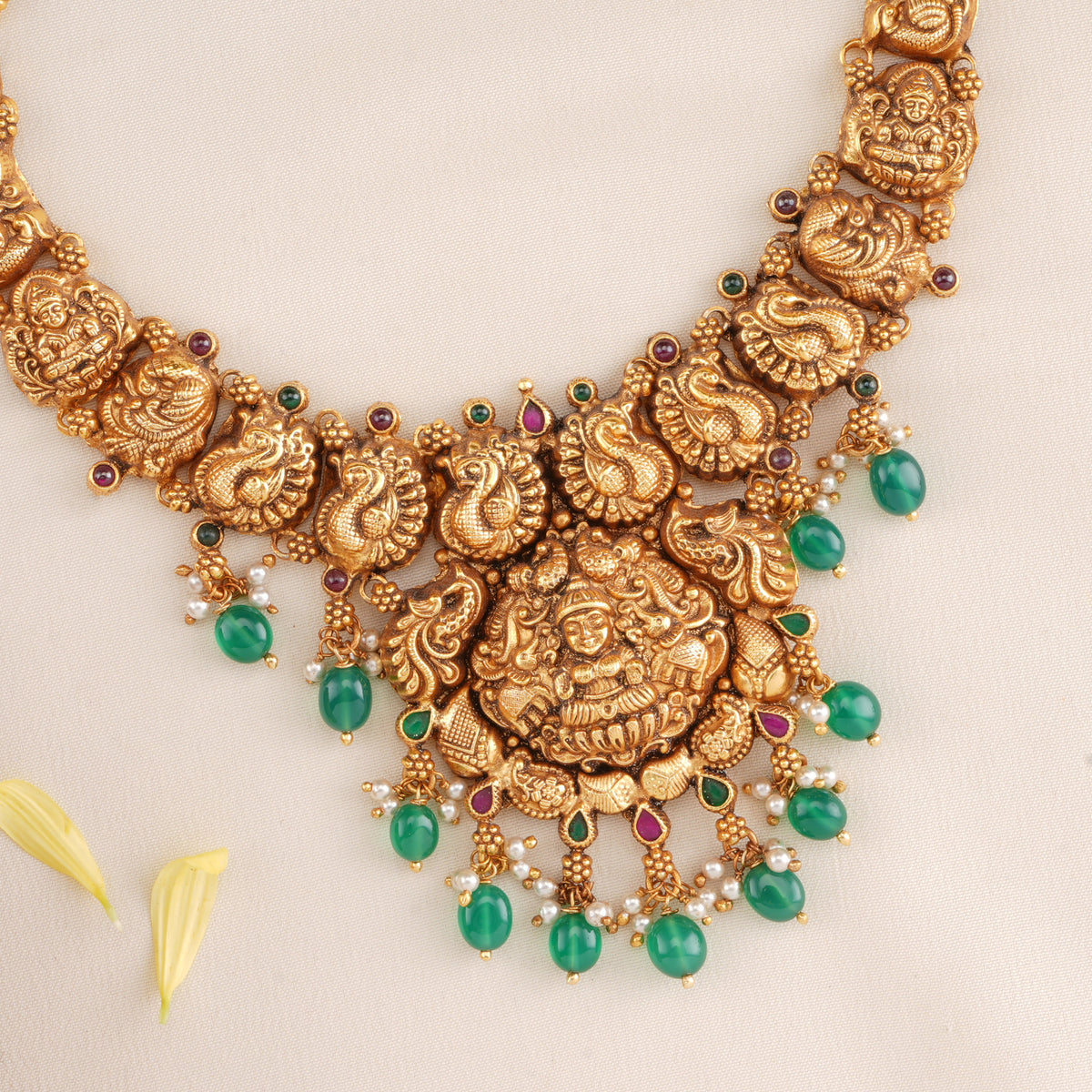 Devotional Lakshmi with Emerald Drops Necklace