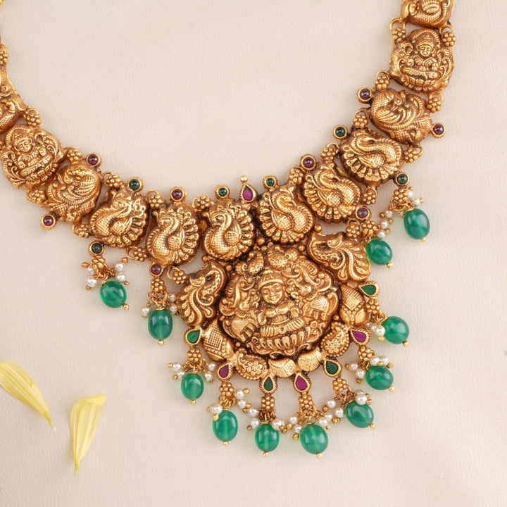 Devotional Lakshmi with Emerald Drops Necklace