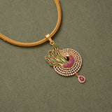 Vibrant Circular Peacock Pendant Golden Necklace