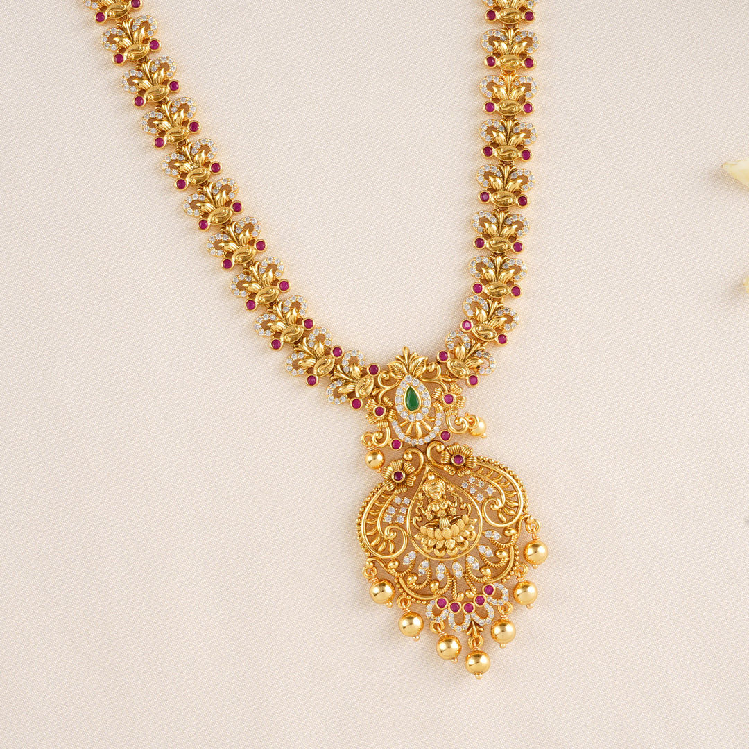Lakshmi with Flower Golden Balls Necklace