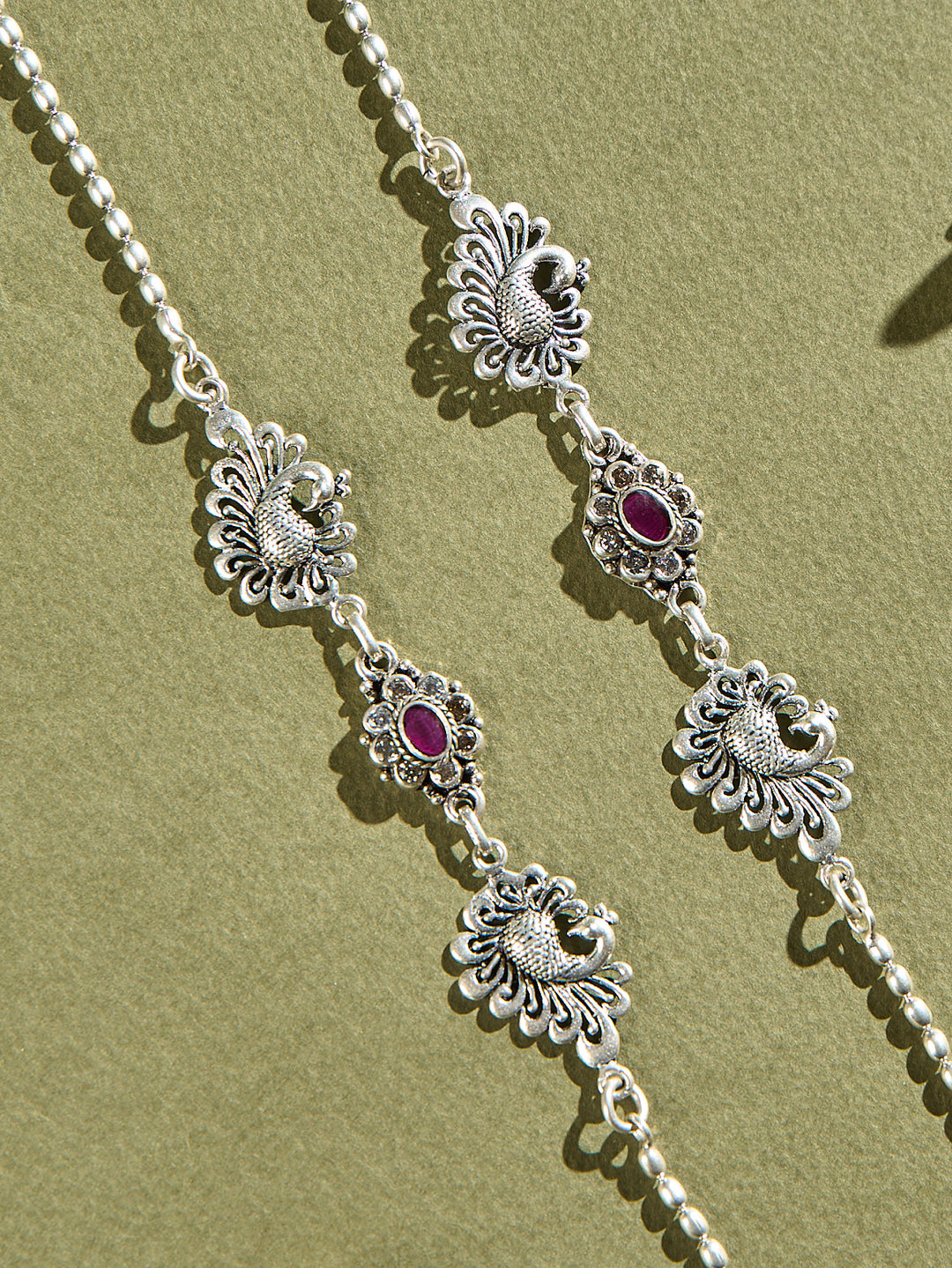 Peacock with Ruby Floral Antique Anklet