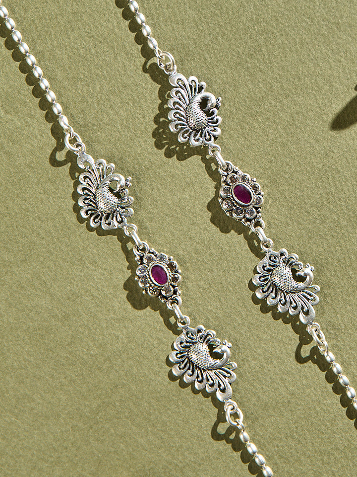 Peacock with Ruby Floral Antique Anklet