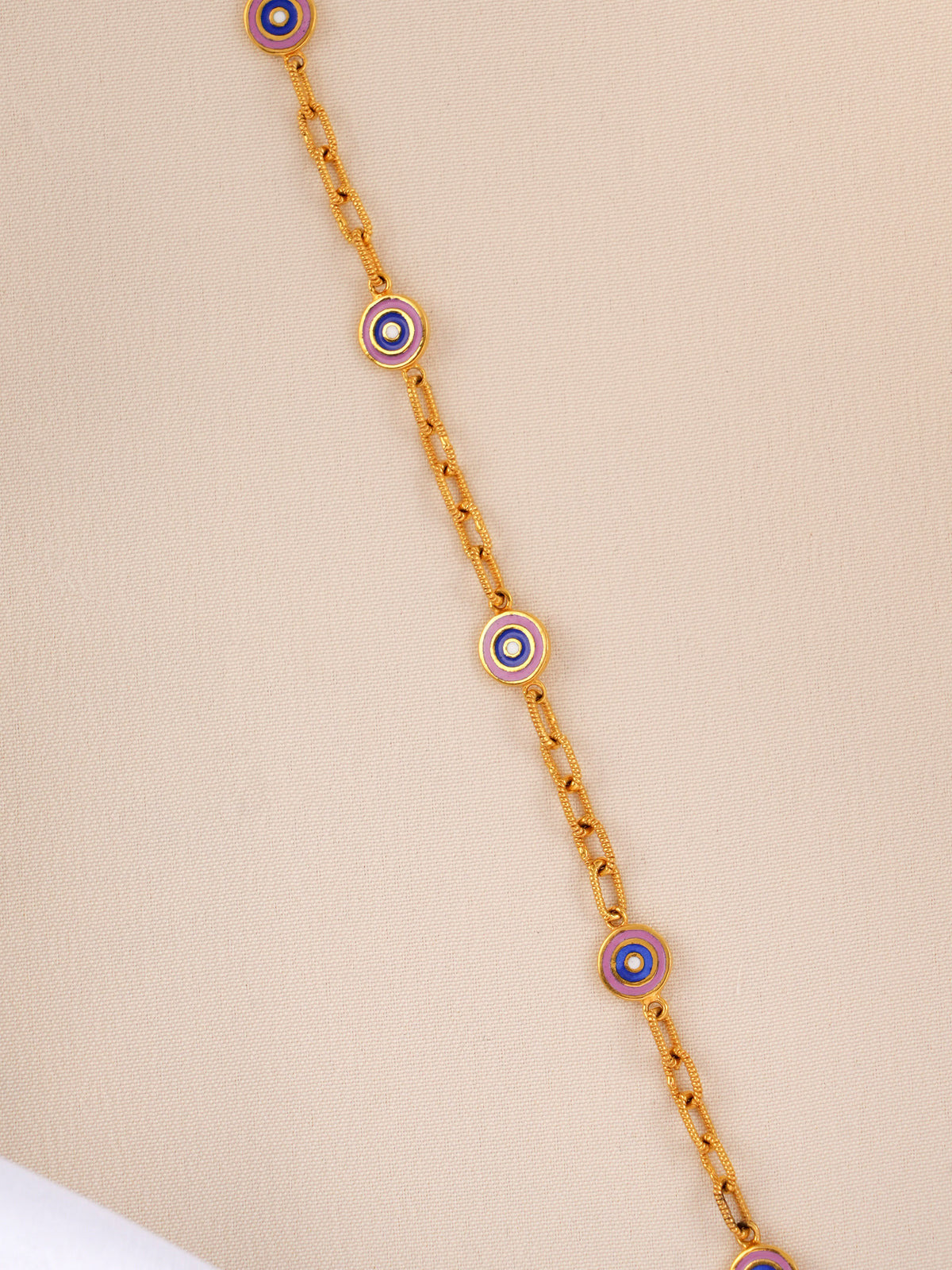 Delicate Pink Evil Eye Gold Bracelet