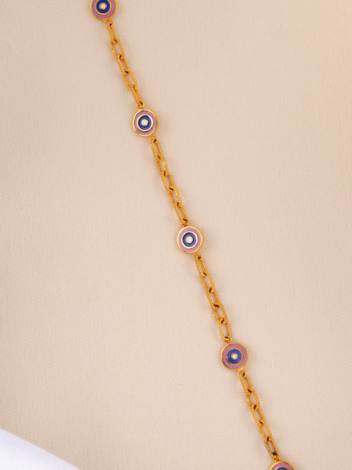 Delicate Pink Evil Eye Gold Bracelet
