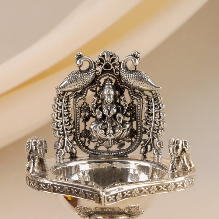 Antique Silver Temple-Inspired Lakshmi Vilakku