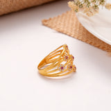Charming Floral Ruby Layer Stone Golden Ring