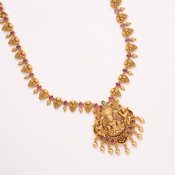 Elegant Lakshmi Pendant with Ruby Golden Haram