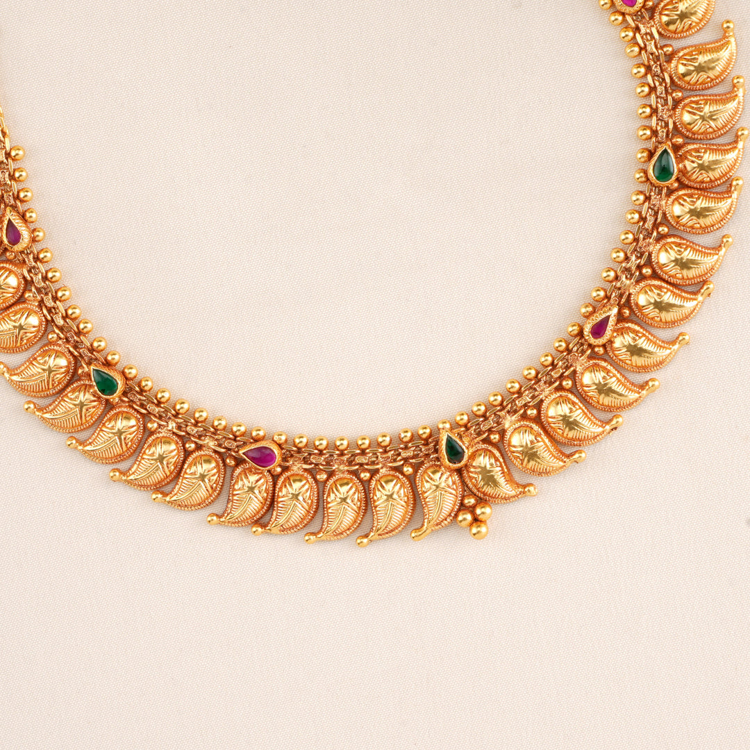 Ruby Emerald Nagas Work Kerala Style Necklace