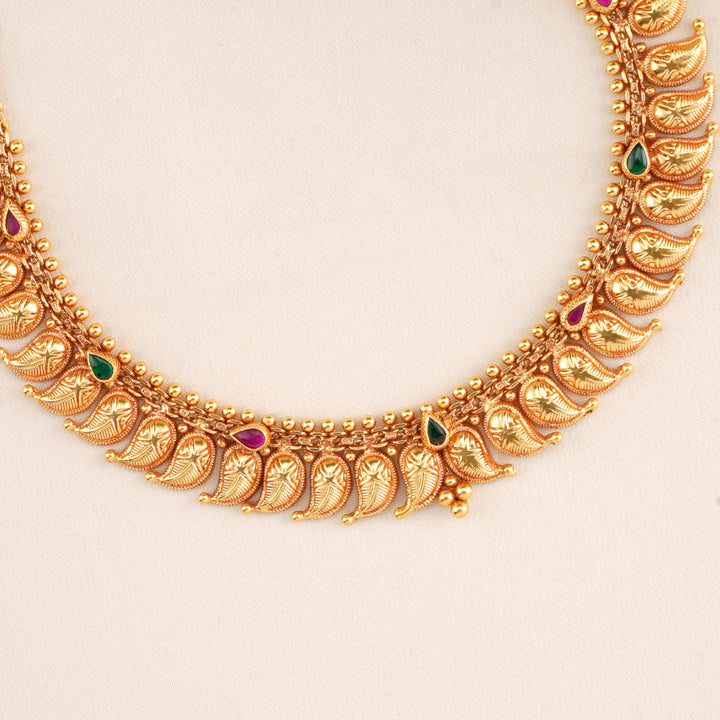 Ruby Emerald Nagas Work Kerala Style Necklace