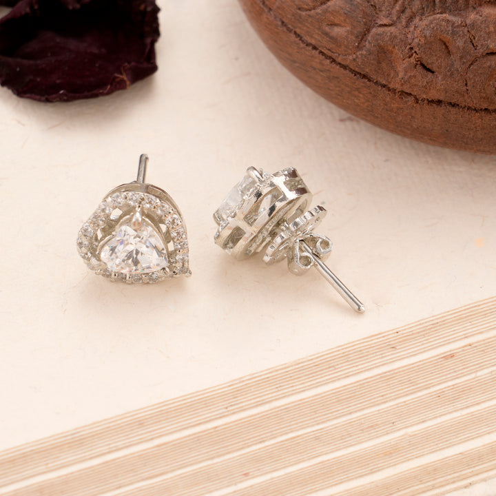 Shining Heart Shape Solitaire Silver Stud