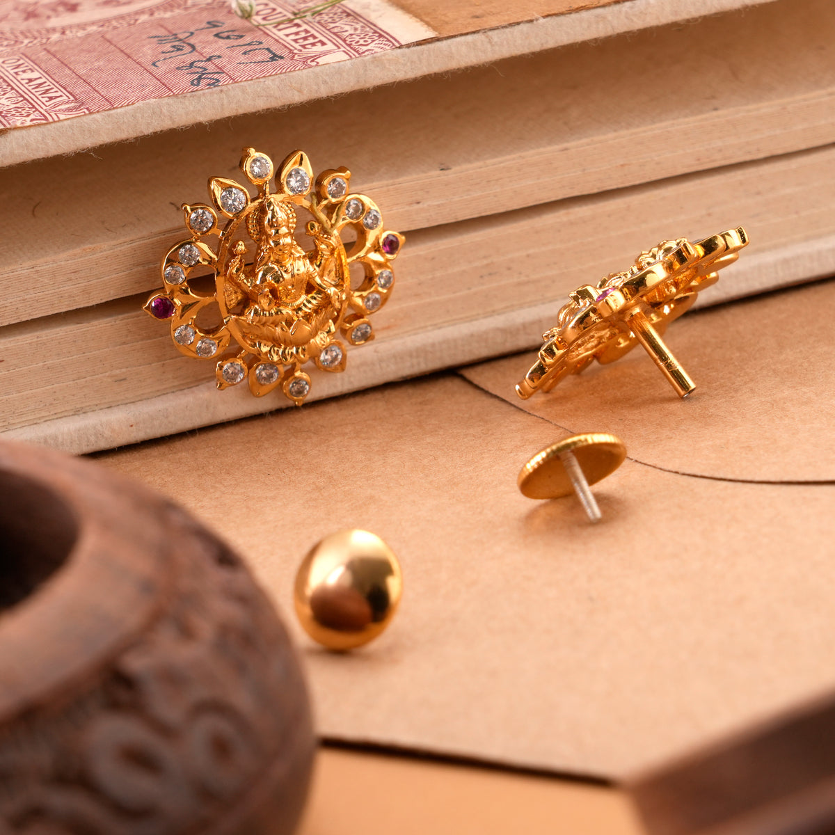 Traditional Floral Lakshmi Kundan Stud