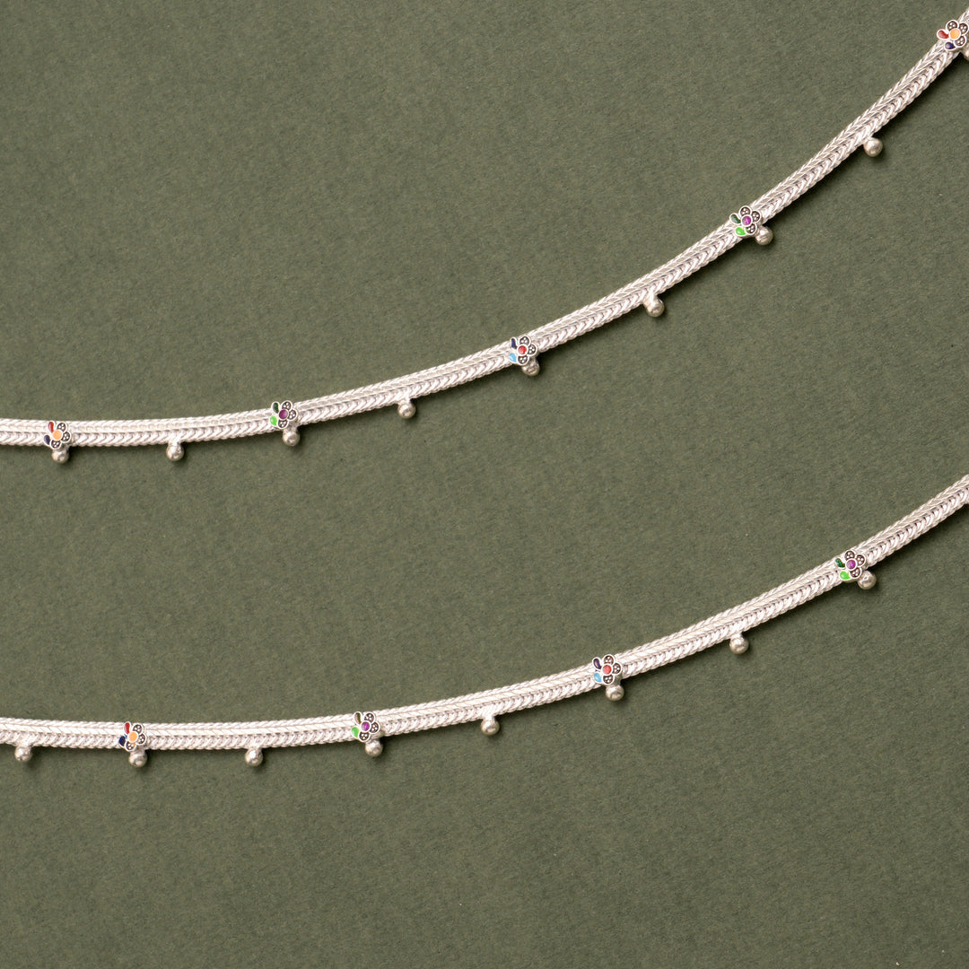Premium Multilayer Stone Studded Silver Anklet