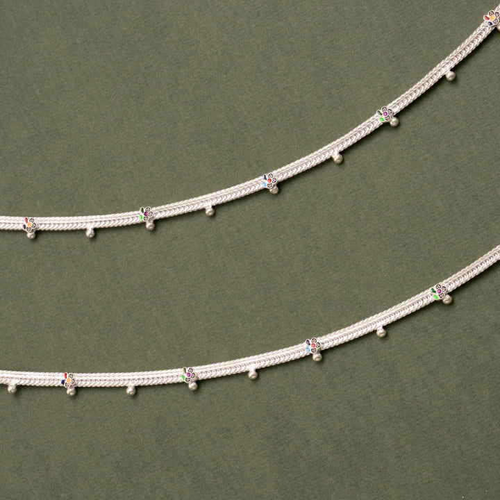 Premium Multilayer Stone Studded Silver Anklet