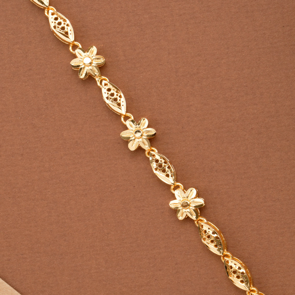 Floral Link Casting Gold Plated Bracelet