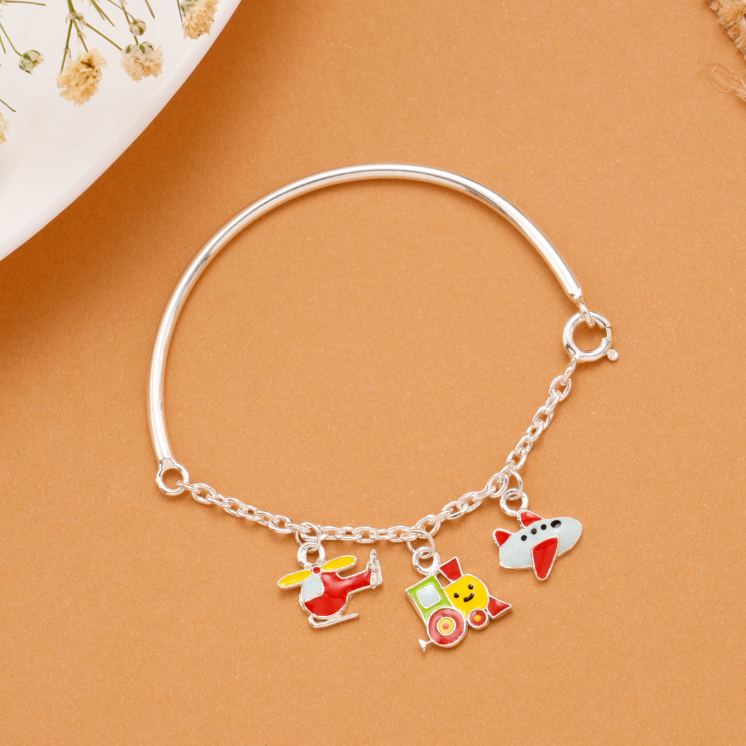 Cute Train Helicopter Plane Silver Baby Bangle
