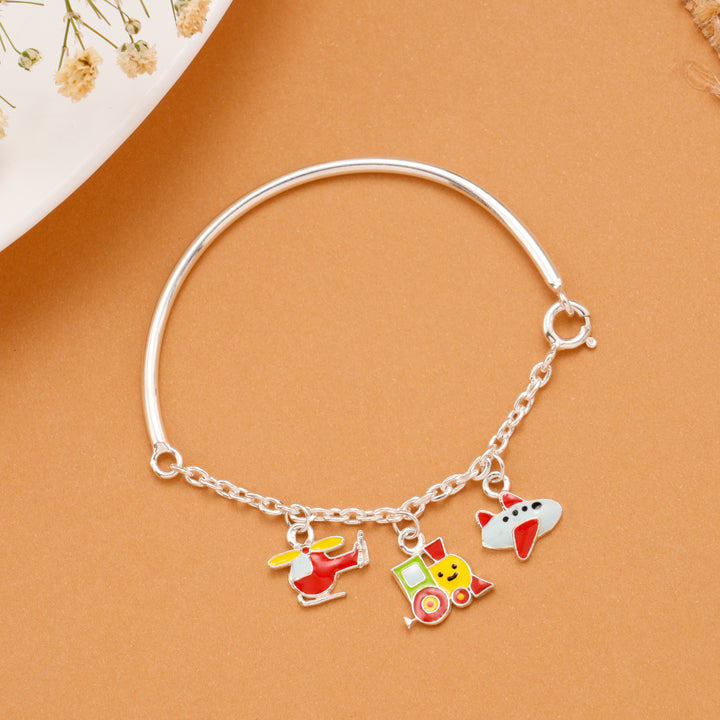 Cute Train Helicopter Plane Silver Baby Bangle