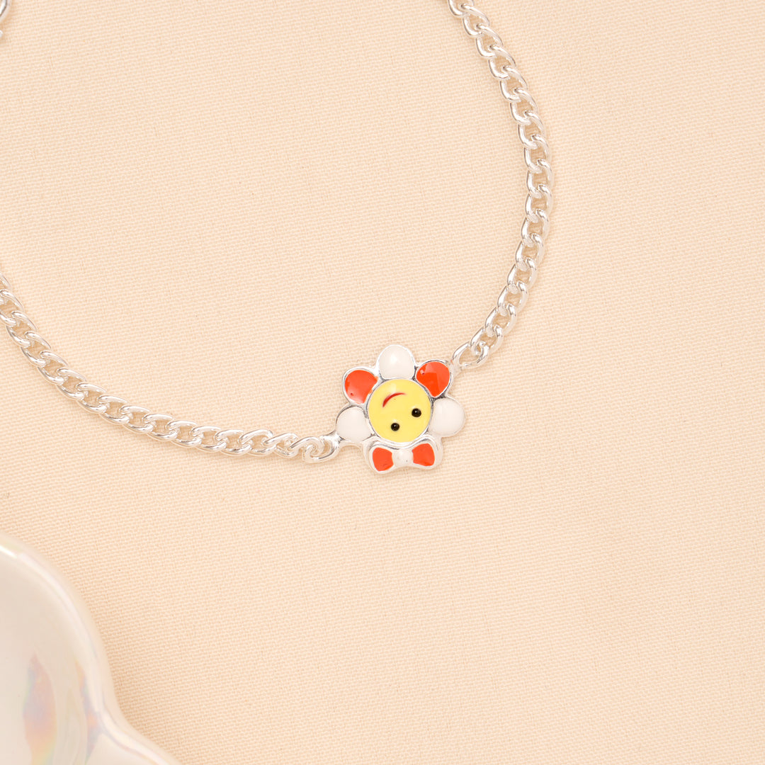 Cute Flower Face Enamel Baby Silver Bracelet