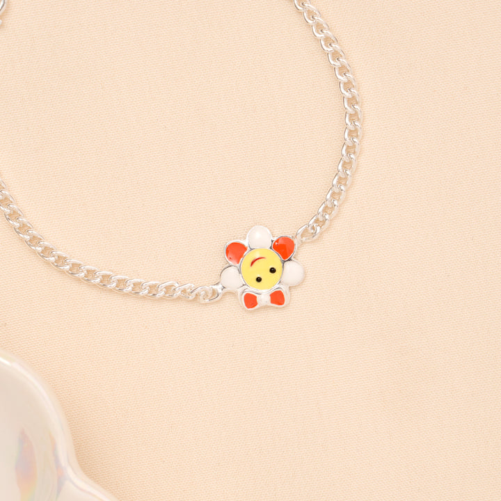 Cute Flower Face Enamel Baby Silver Bracelet