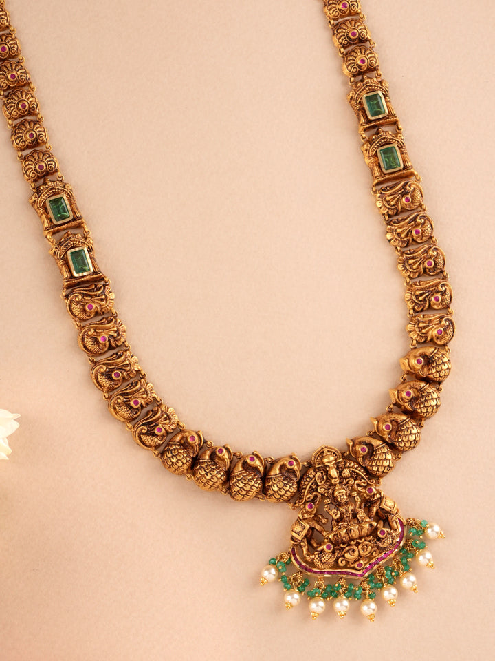 Antique Lakshmi with Emerald Gold Haram