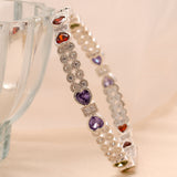 Multi Stone Heart Silver Bangle