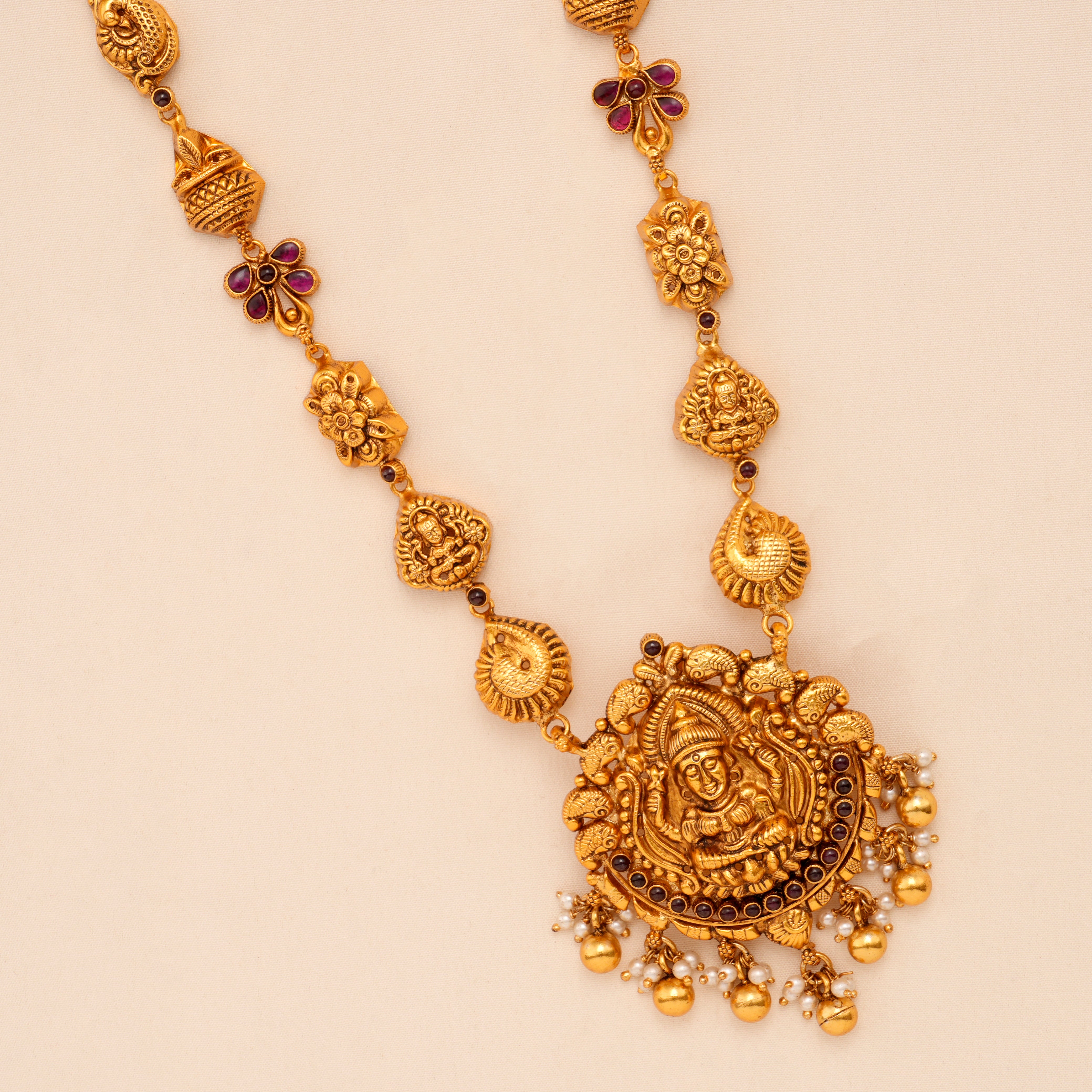 Lakshmi Coral Bead Drops Haram – Sri Anu Jewellers.