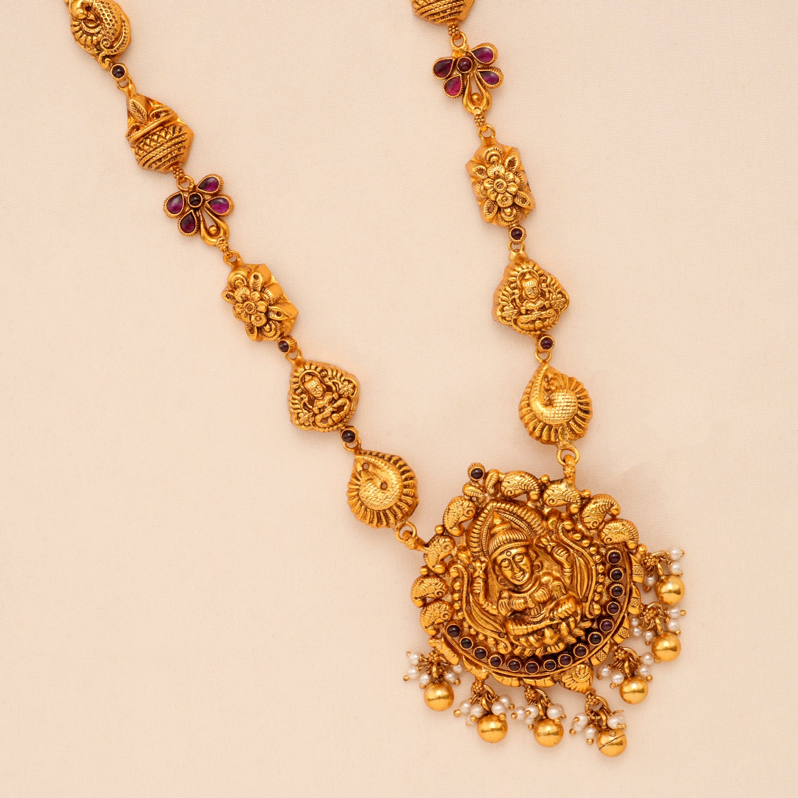 Lakshmi Pendant with Golden Ball Drop Haram