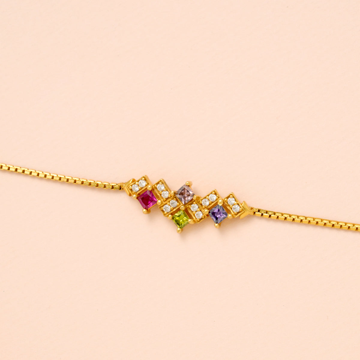 Geometric Shape Multi Stone Gold Bracelet