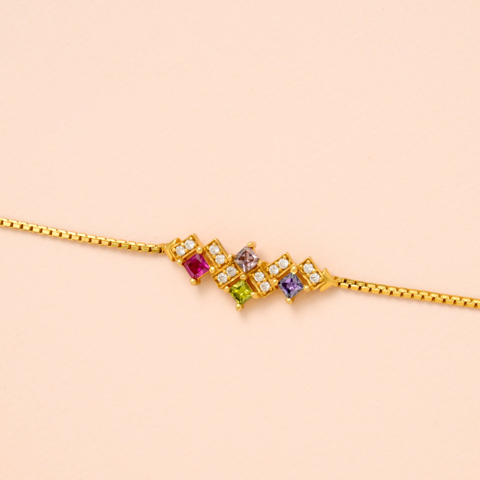 Geometric Shape Multi Stone Gold Bracelet