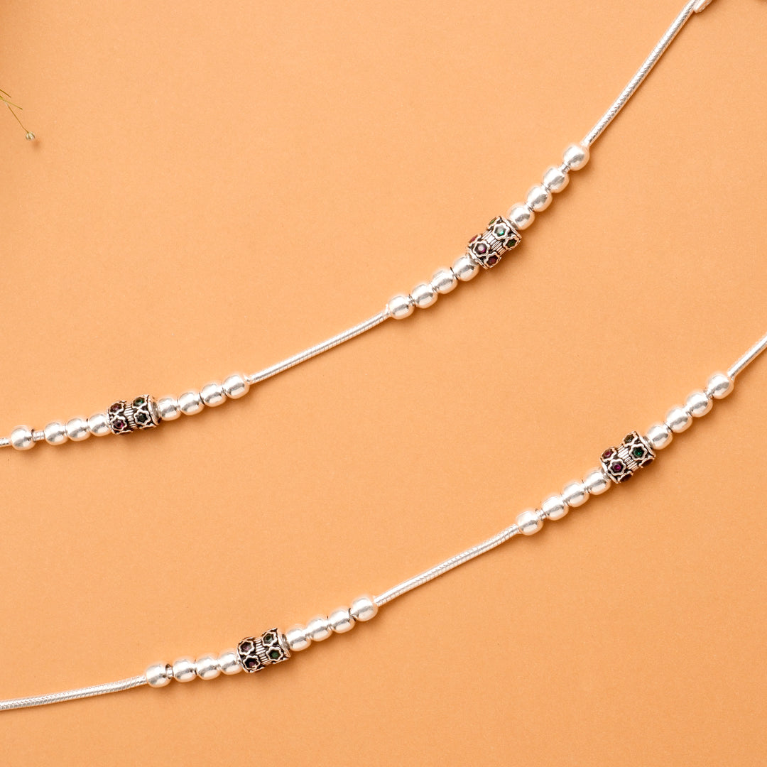 Black Oxidised Bead Silver Anklet