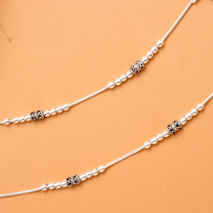 Black Oxidised Bead Silver Anklet