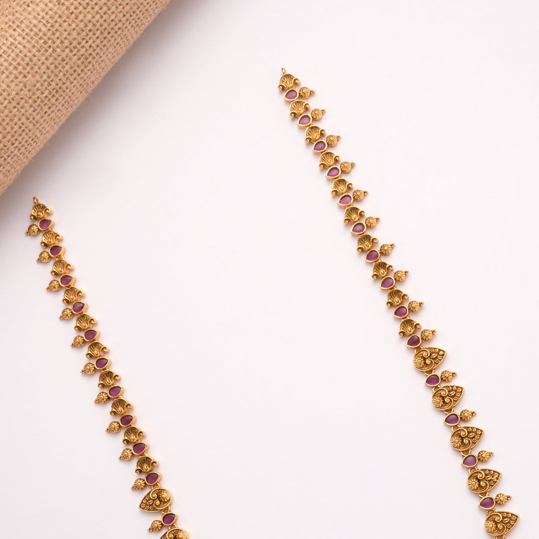 Elegant Lakshmi Pendant with Ruby Golden Haram