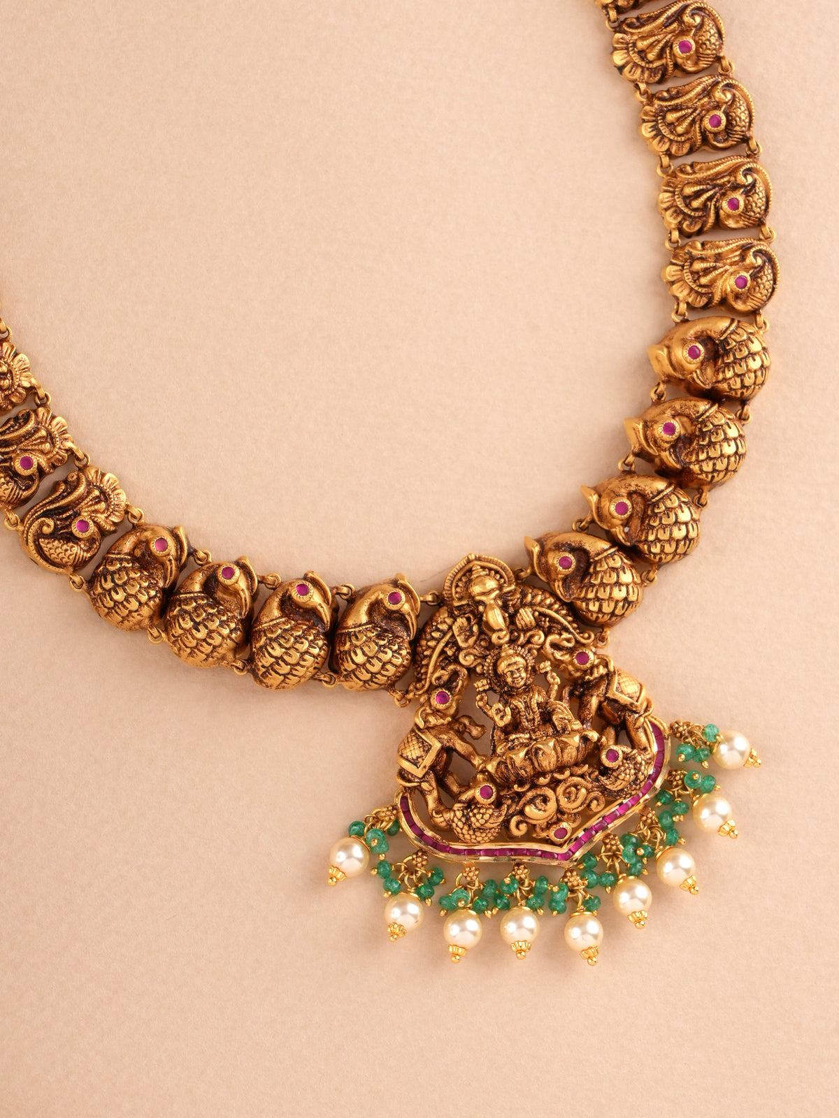 Antique Lakshmi with Emerald Gold Haram