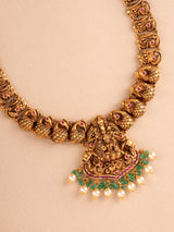 Antique Lakshmi with Emerald Gold Haram