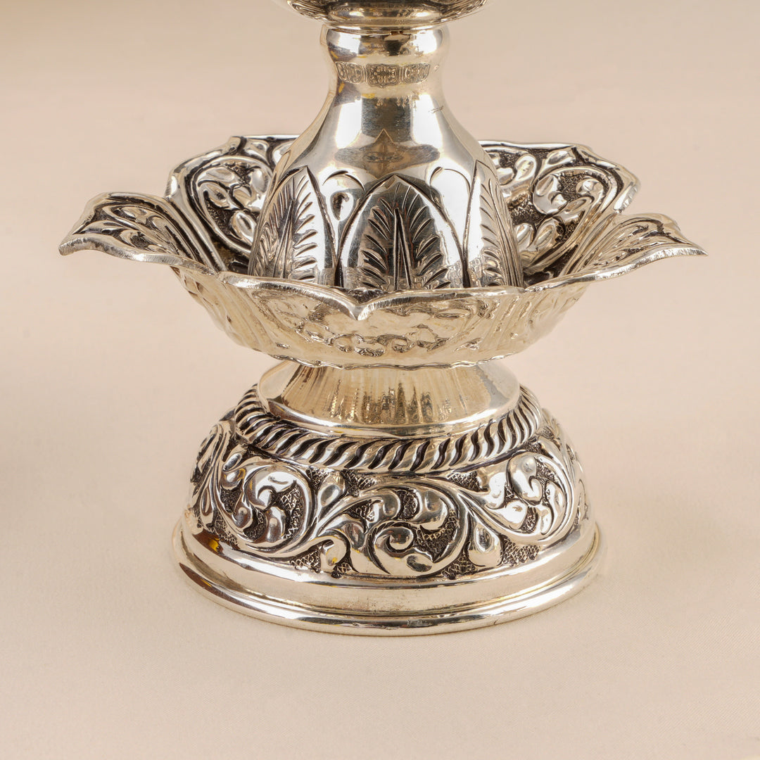 Antique Silver Temple-Inspired Lakshmi Vilakku