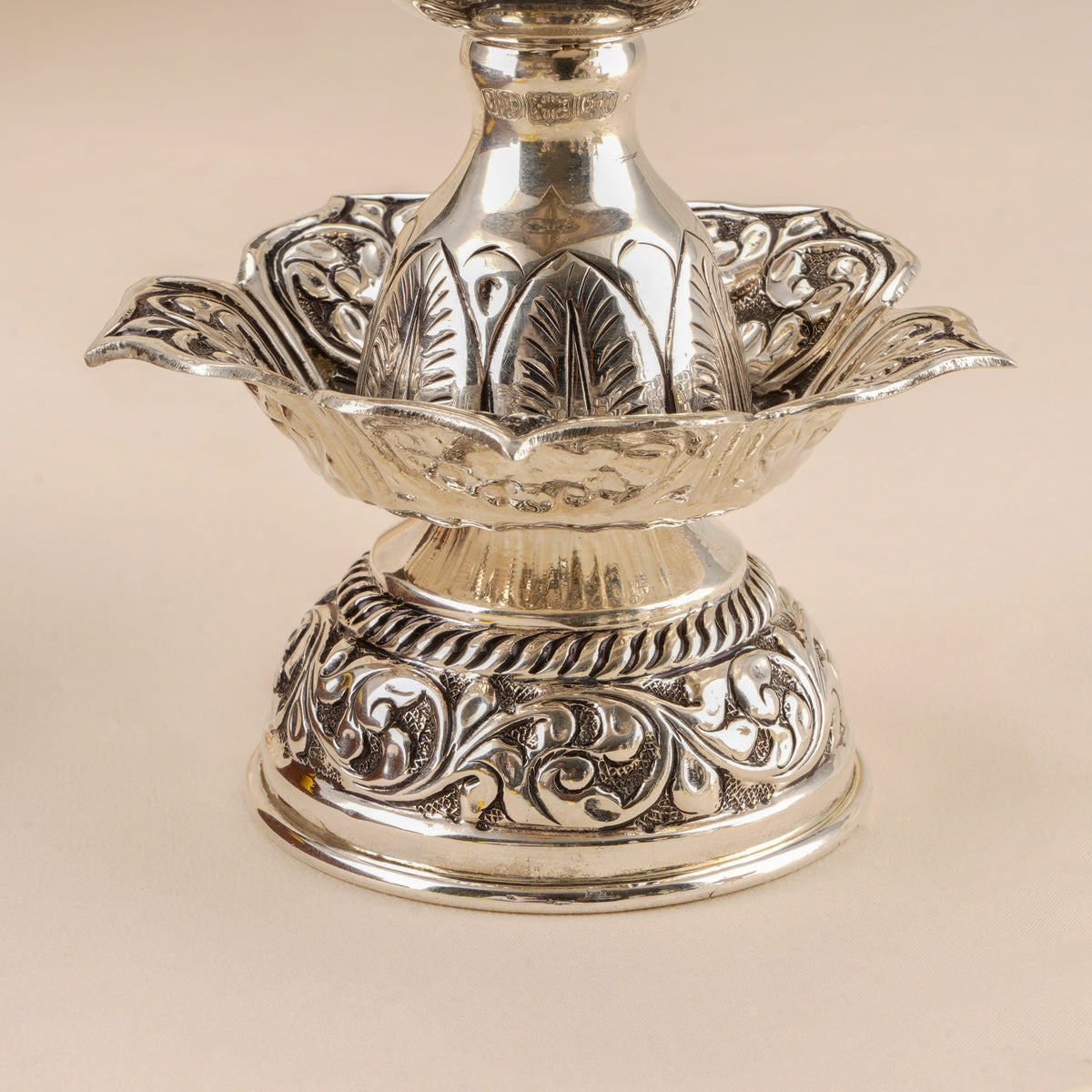 Antique Silver Temple-Inspired Lakshmi Vilakku