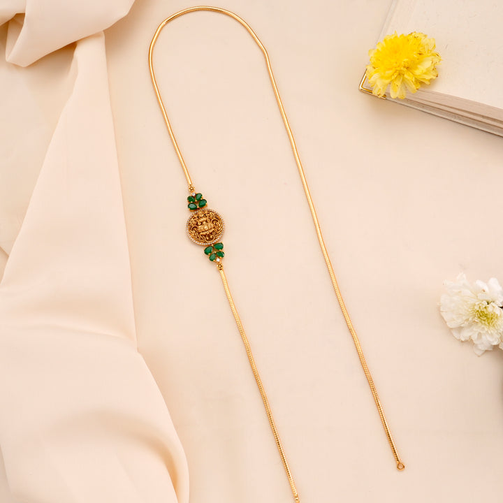 Round Emerald Lakshmi Silver Mugappu Chain