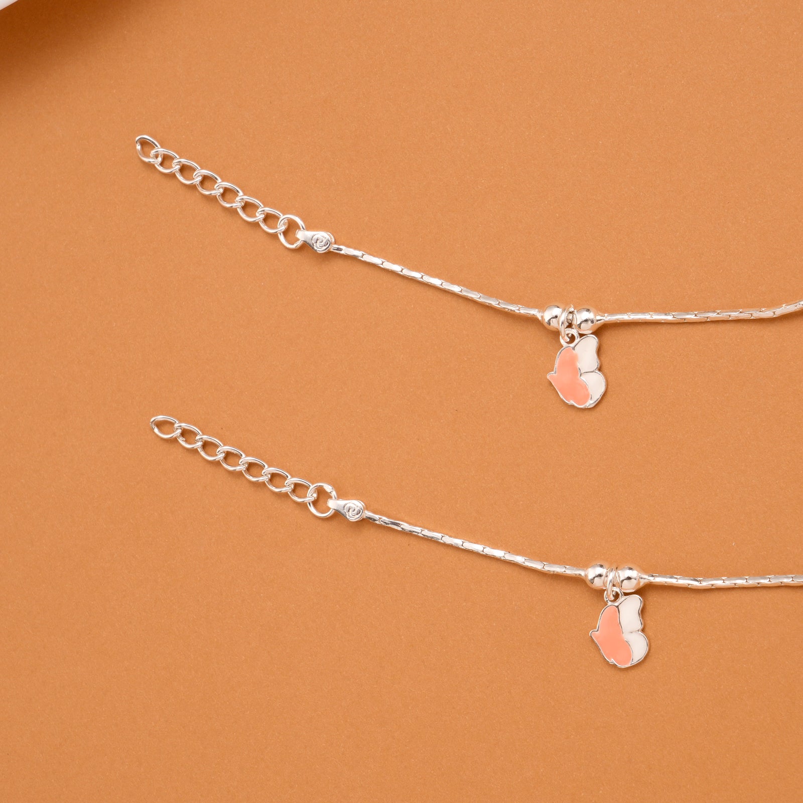 Elegant Green Enamel Butterfly Silver Baby Anklets