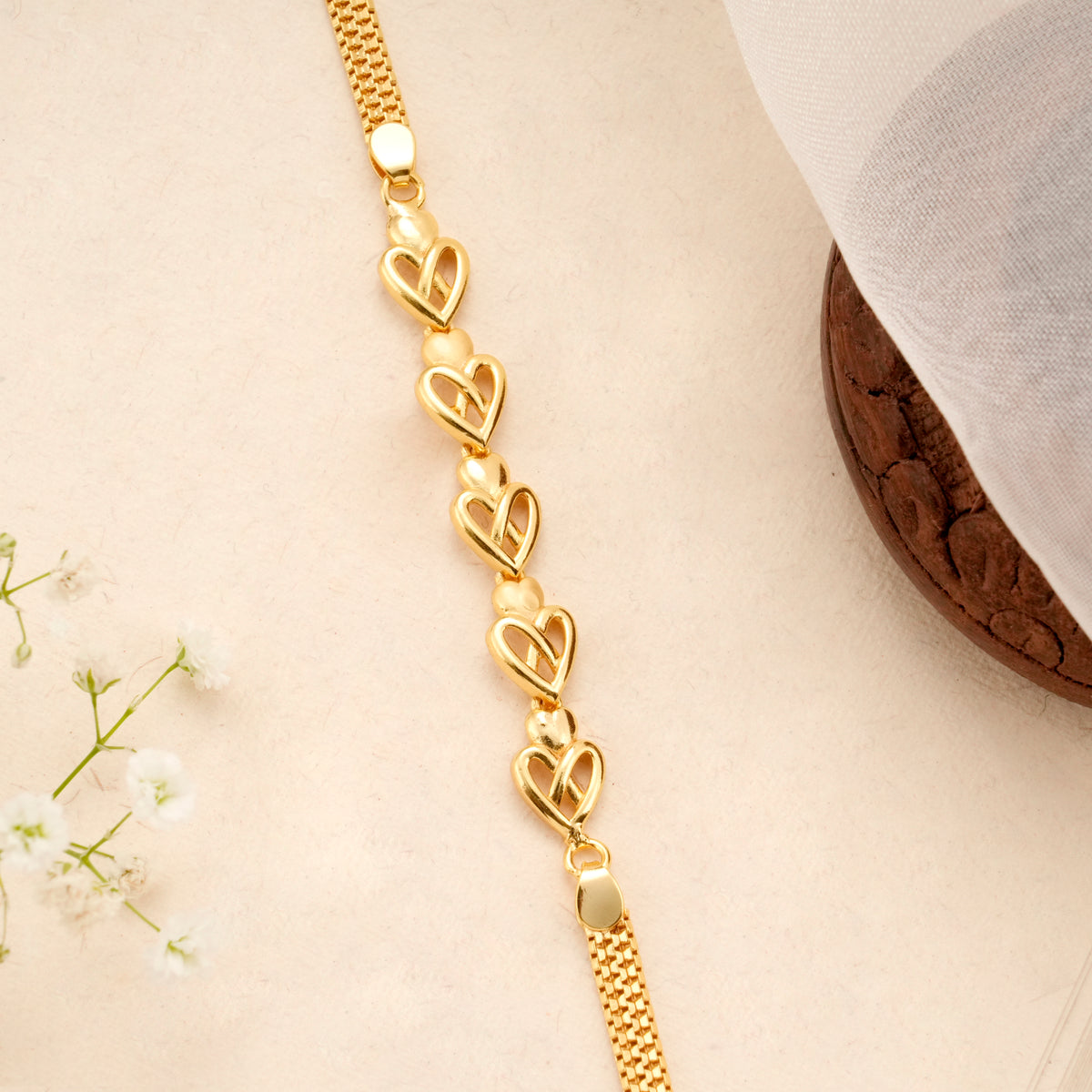 Hollow Heart Link Gold Plated Bracelet