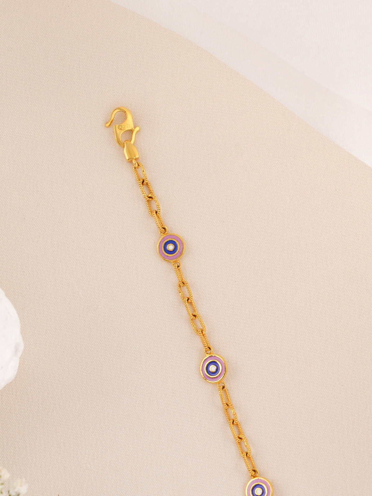 Delicate Pink Evil Eye Gold Bracelet